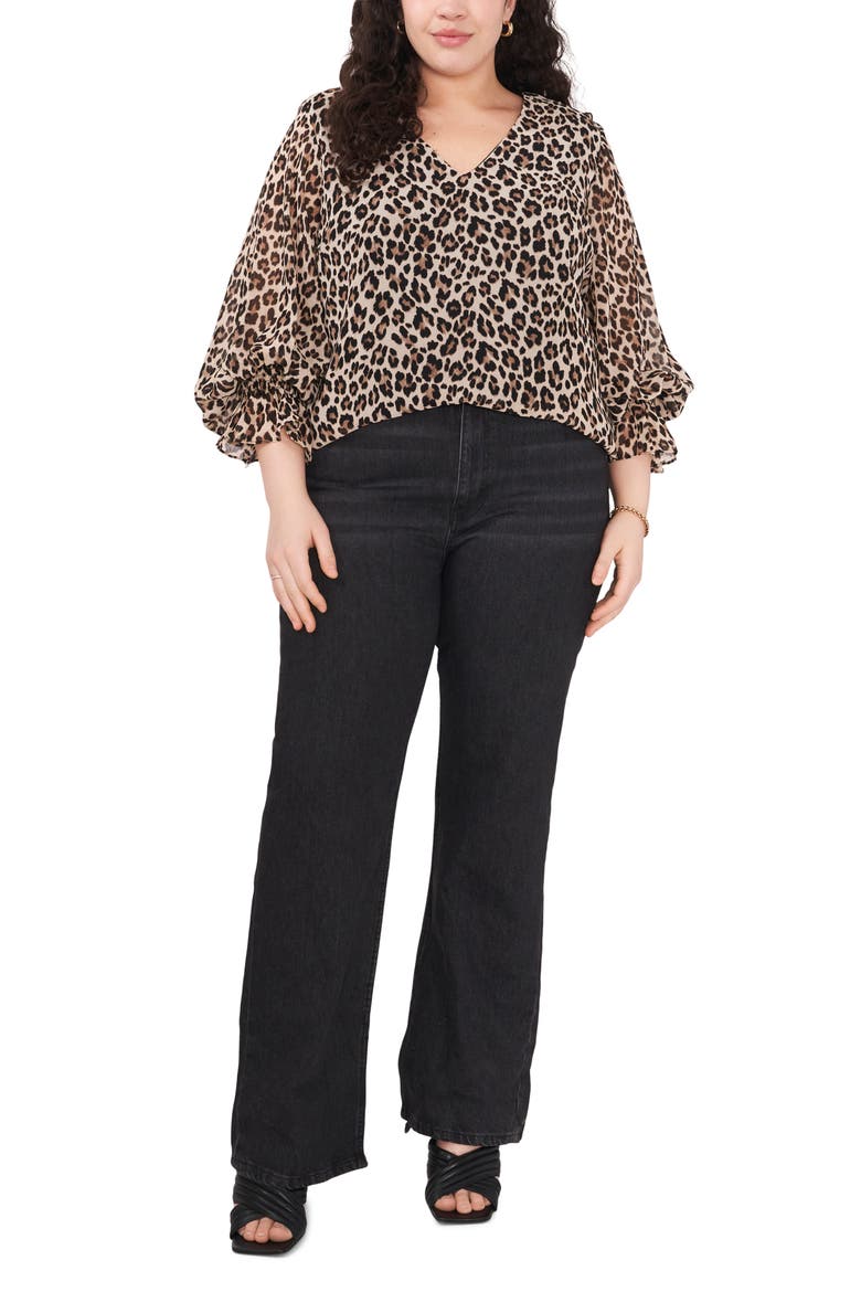 Leopard Print Balloon Sleeve Blouse, Alternate, color, RICH BLACK
