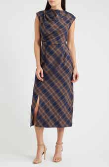 Plaid Pleated Midi Dress
