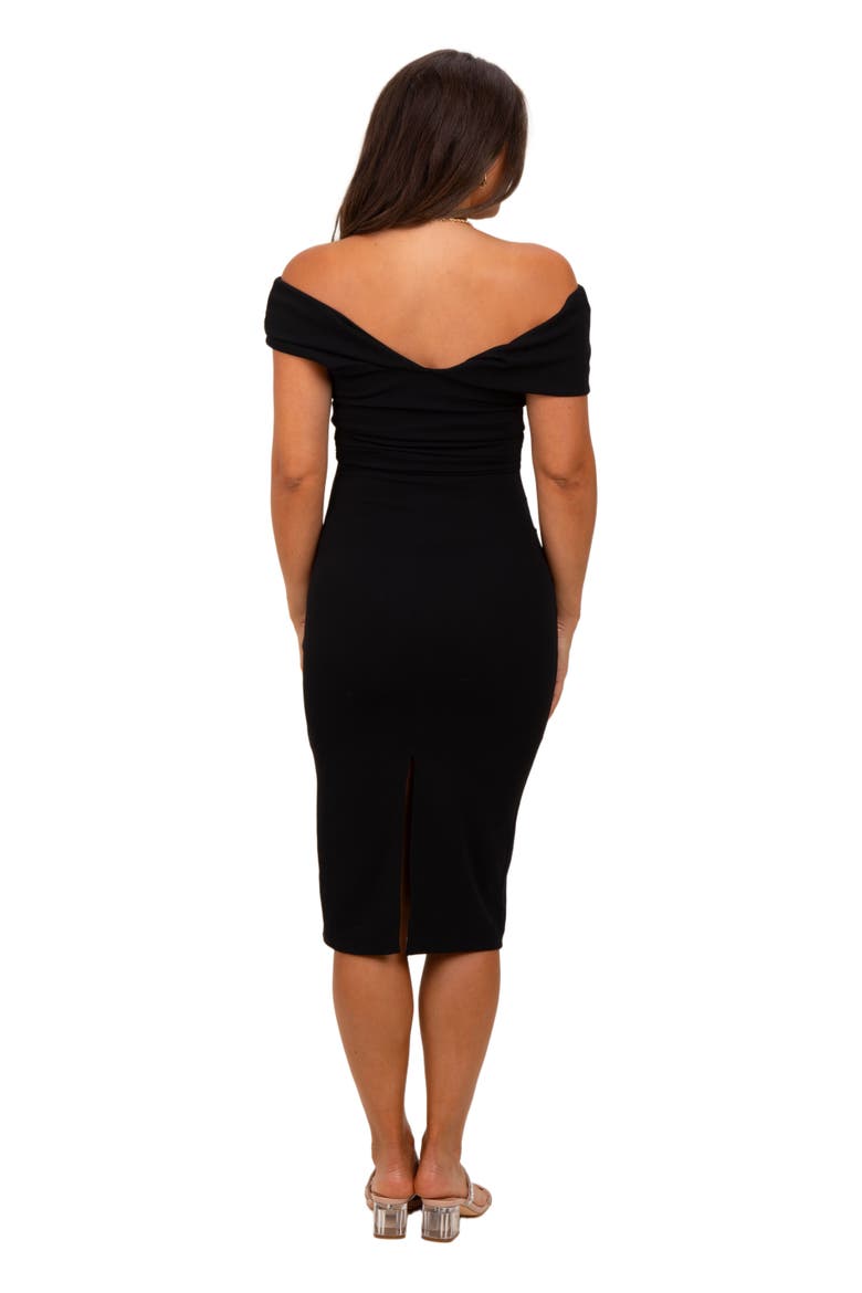 Off Shoulder Fitted Midi Dress, Alternate, color, Black