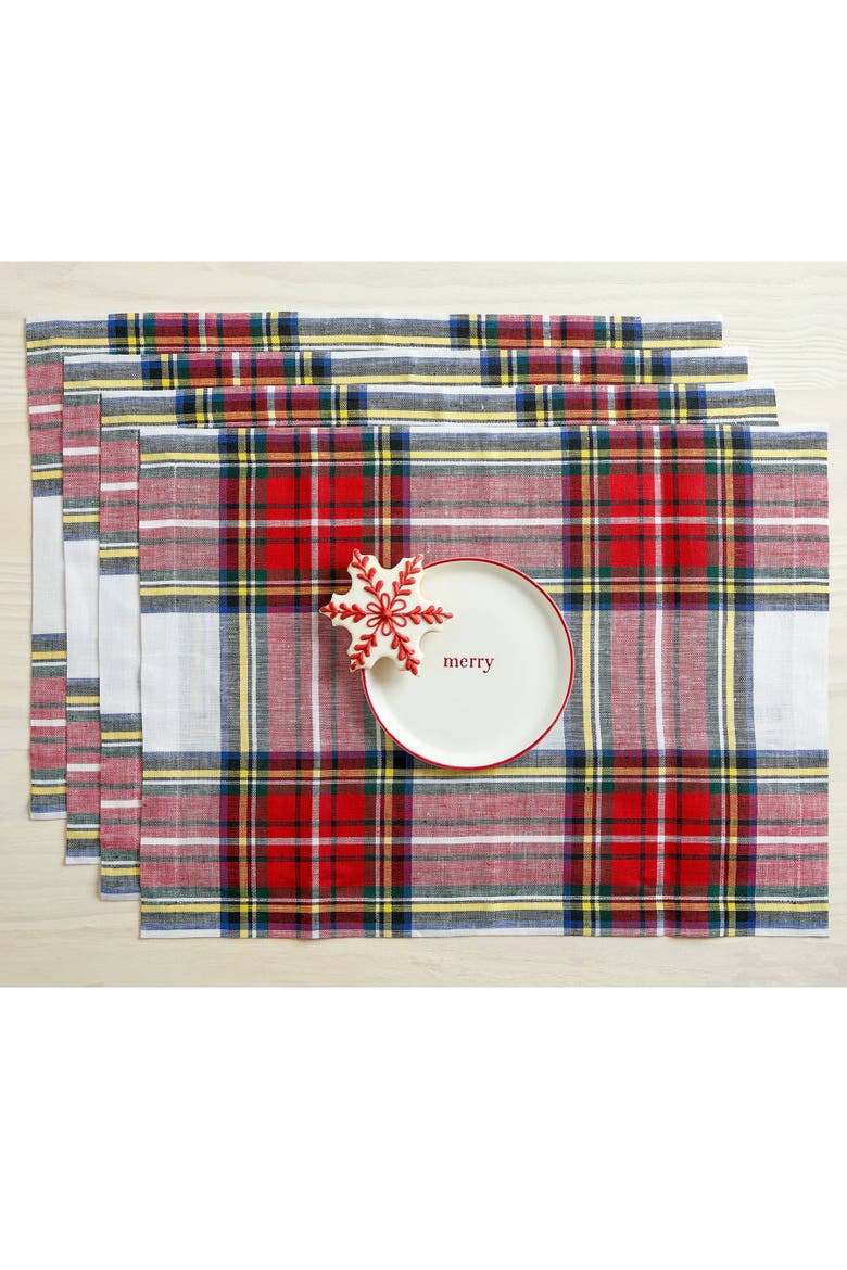 Linen Placemats Set of 4, 14 x 19" - Stewart Plaid, Main, color, White