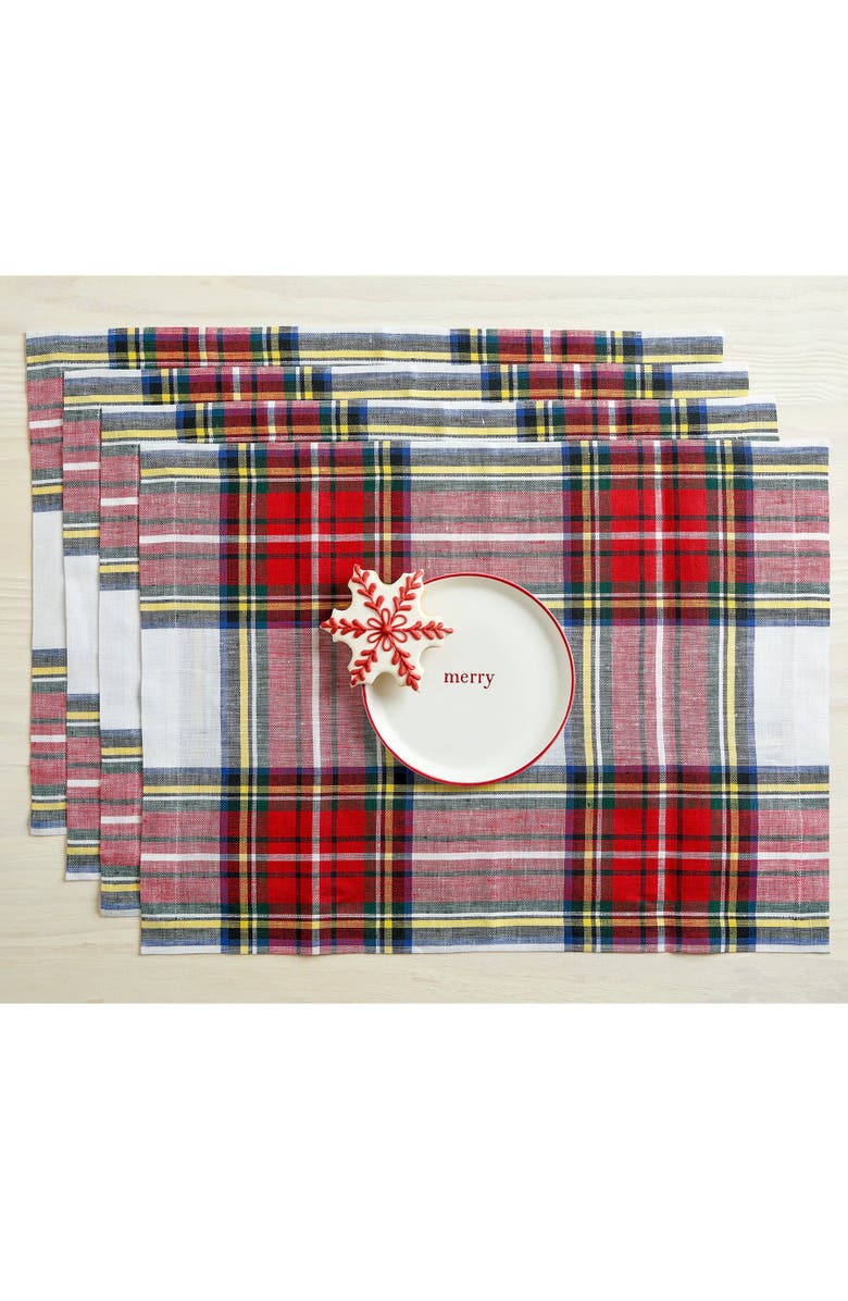 Solino Home Linen Placemats - Stewart Plaid, 14" x 19", Main, color, White