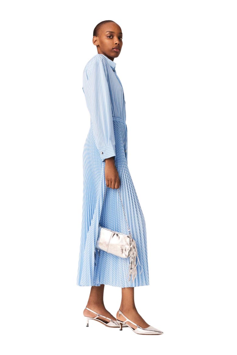 Long pleated dress with eyelets, Alternate, color, Blue sky