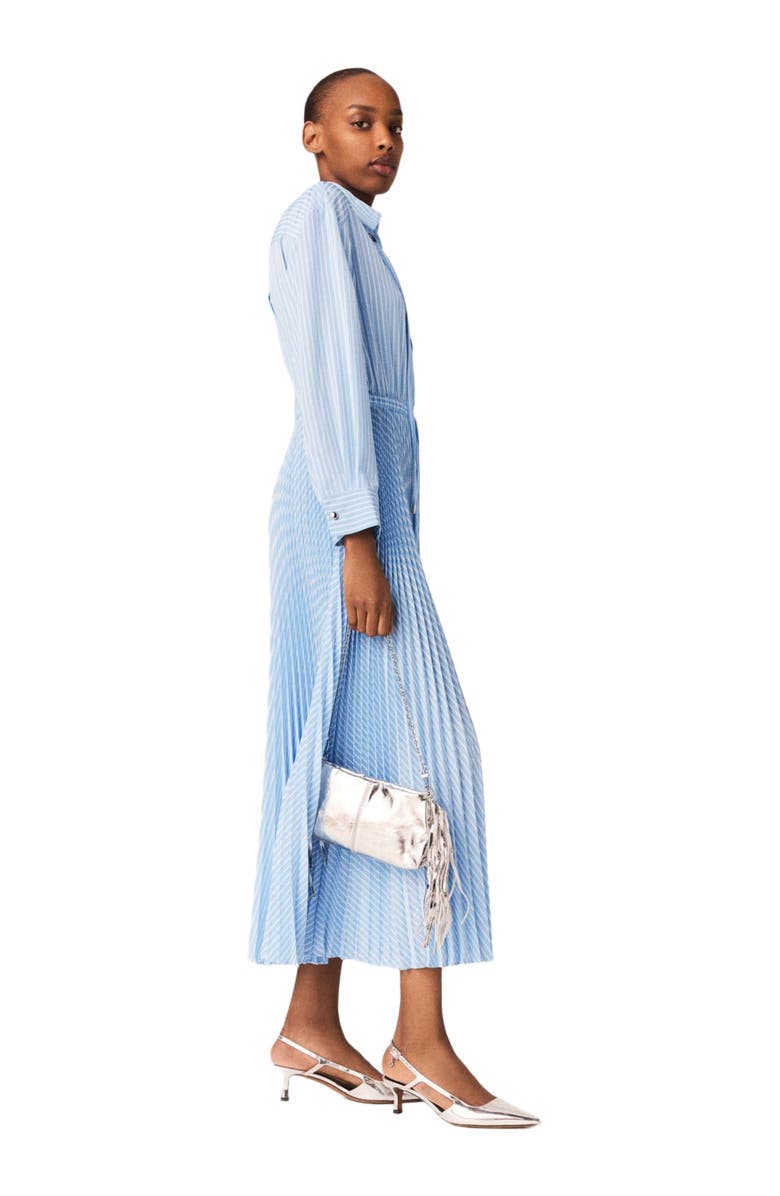 maje Long pleated dress with eyelets, Alternate, color, Blue Sky