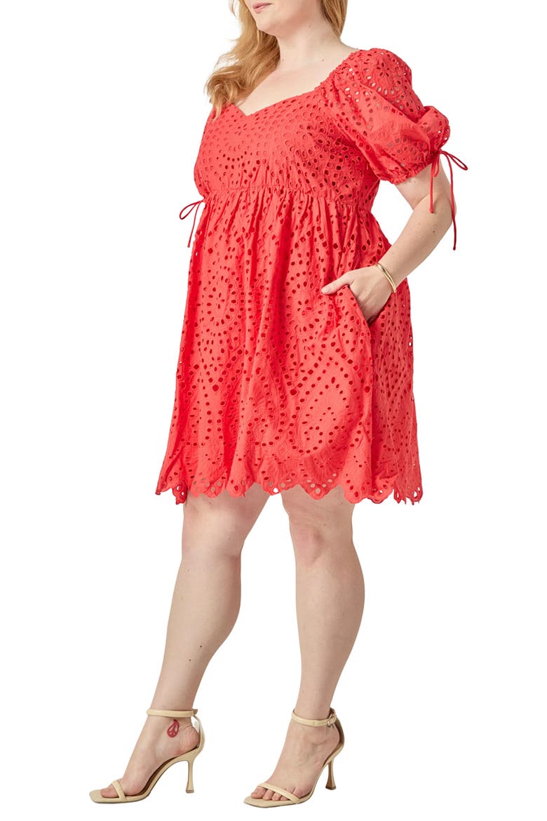 Scallop Edge Cotton Eyelet Minidress, Alternate, color, RED