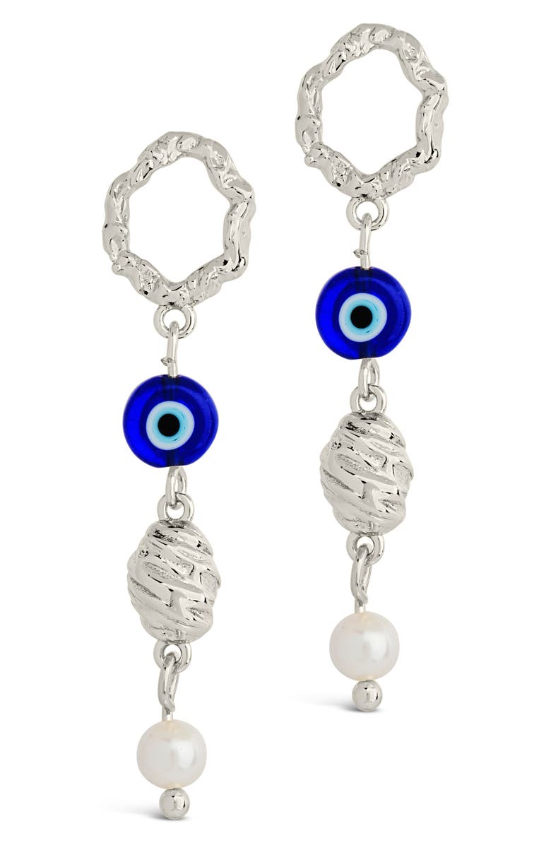 Sterling Forever Sibyl Cultured Pearl Drop Earrings, Alternate, color, Silver