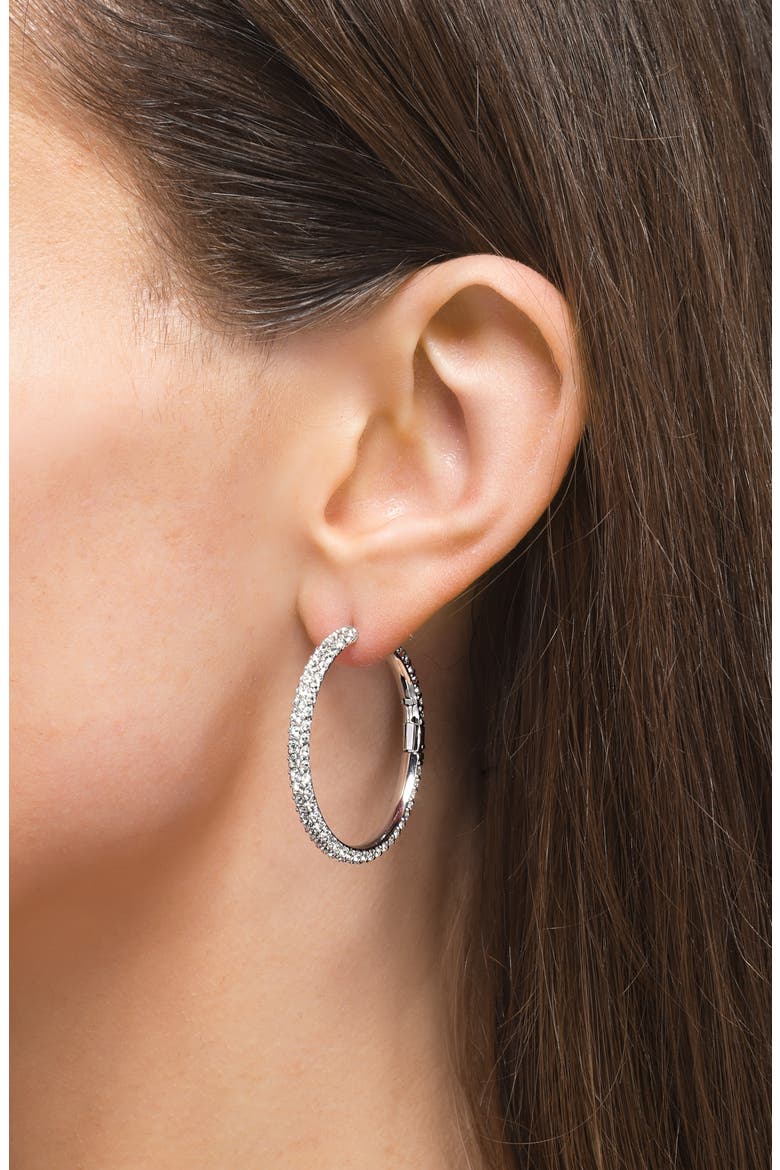 Dextera Pavé Crystal Hoop Earrings, Alternate, color, WHITE/ RHODIUM
