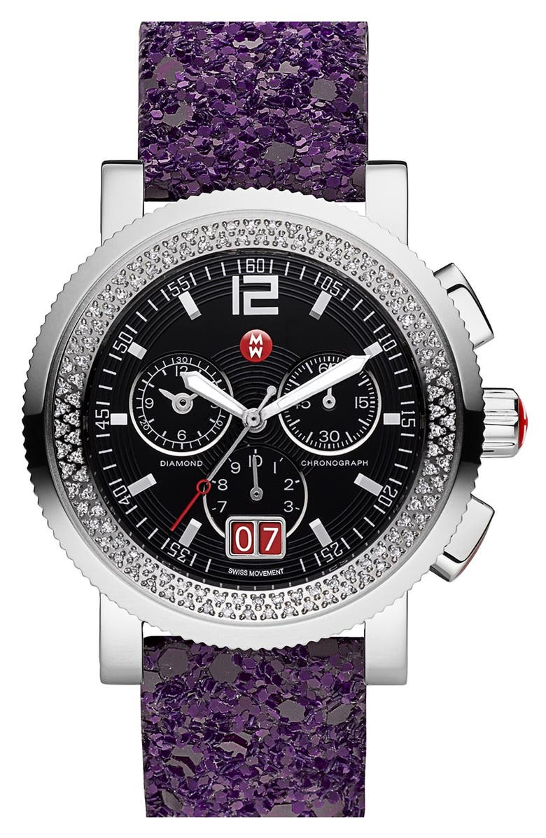 MICHELE 'Sport Sail - Large' Diamond Black Dial Watch Case, Alternate, color,