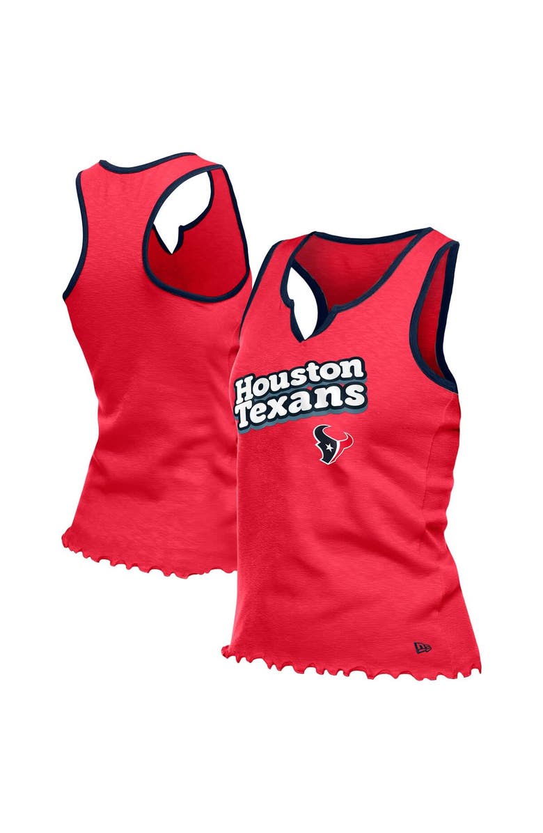 New Era Women's New Era  Red Houston Texans Lettuce Hem Notch Neck Tri-Blend Tank Top, Main, color, Red