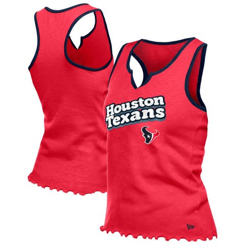Women's New Era  Red Houston Texans Lettuce Hem Notch Neck Tri-Blend Tank Top