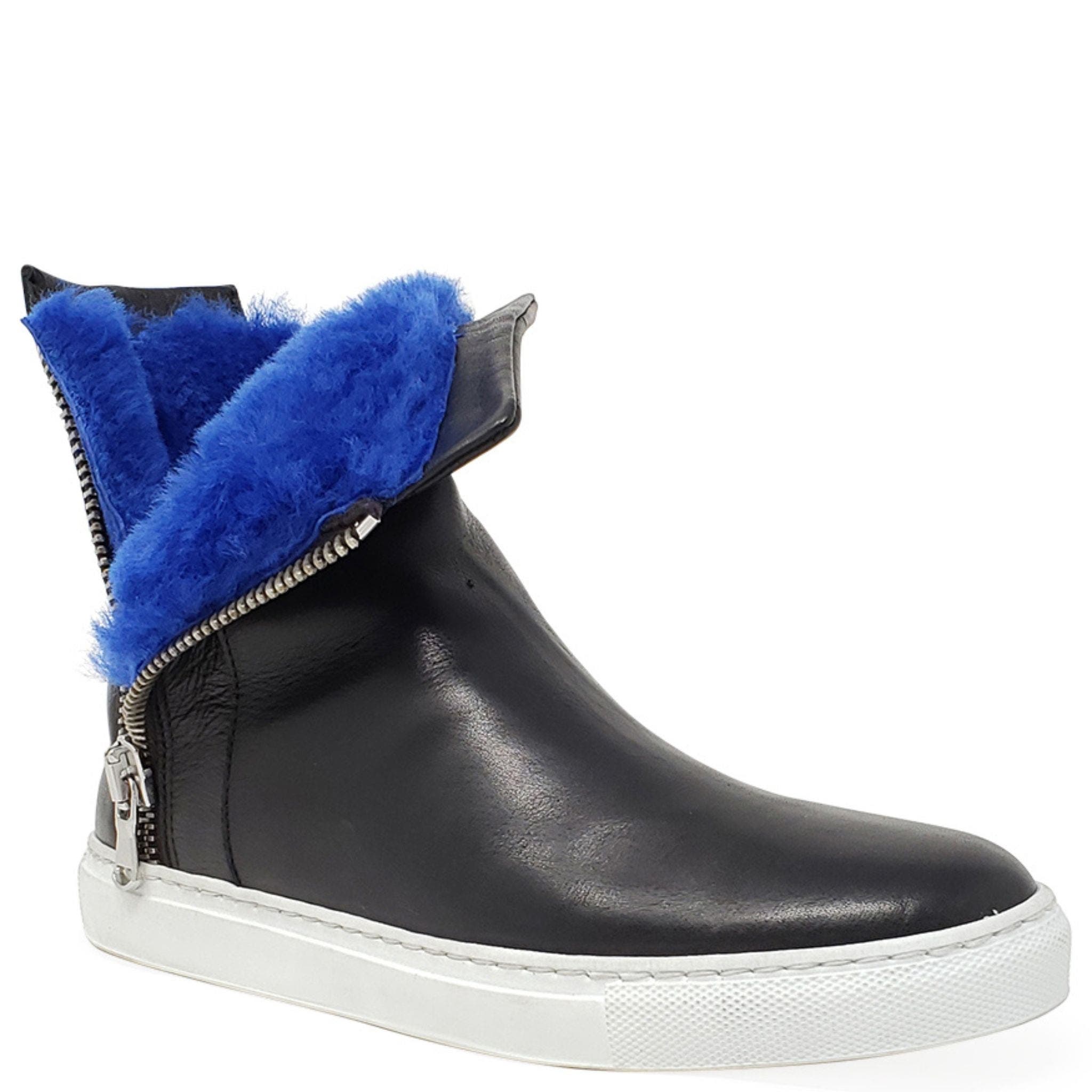 Madison Maison Double Zip Shearling Boot, Alternate, color, Black/Blue
