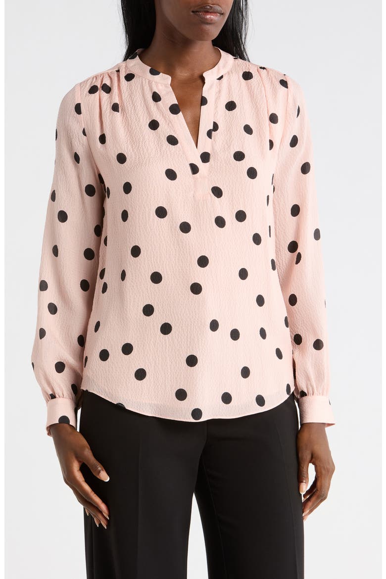 Lara Polka Dot Silk Popover Top, Main, color, SOHO PINK WITH NOIR DOT