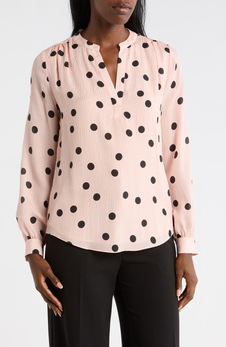 Elie Tahari Lara Polka Dot Silk Popover Top, Main, color, Soho Pink With Noir Dot