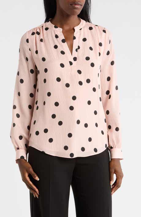 Elie Tahari Lara Polka Dot Silk Popover Top