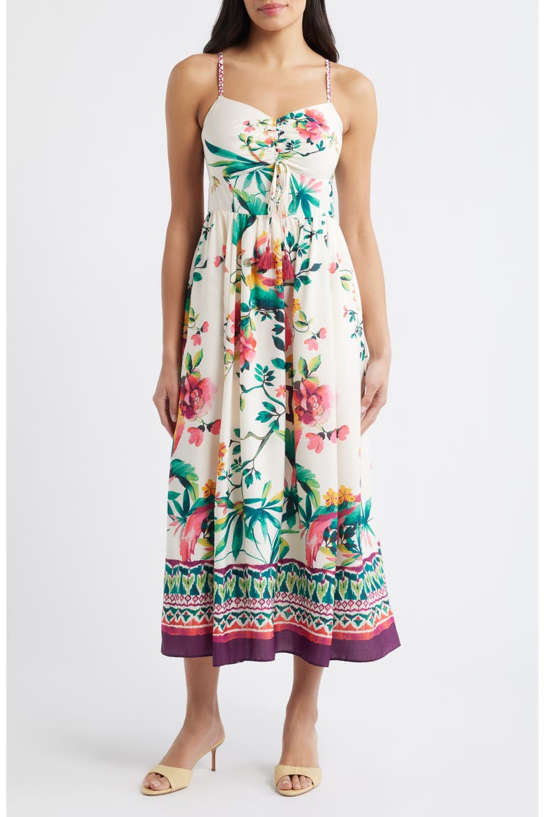 Floral Border Print Midi Dress, Main, color, IVORY MULT