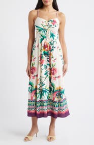 Eliza J Floral Border Print Midi Dress