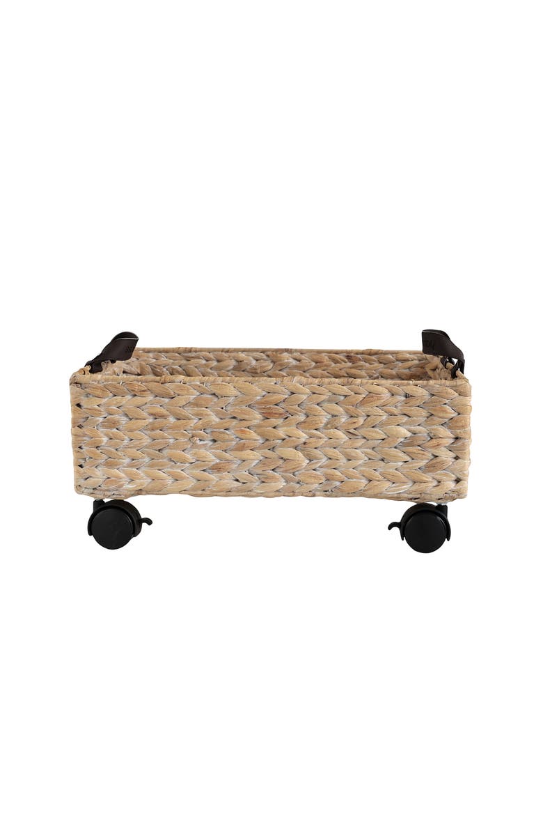 Adaline Classic Farmhouse Hand-Woven Hyacinth Rectangular Underbed Storage Bin with Wheels and Handles, Alternate, color, White Wash