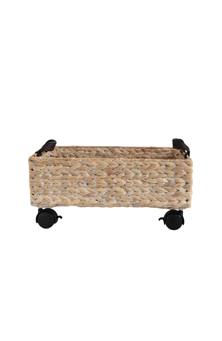 HAPPIMESS Adaline 18.11" Classic Farmhouse Handwoven Hyacinth Rectangular Underbed Storage Bin with Wheels and Handles, Alternate, color, White Wash