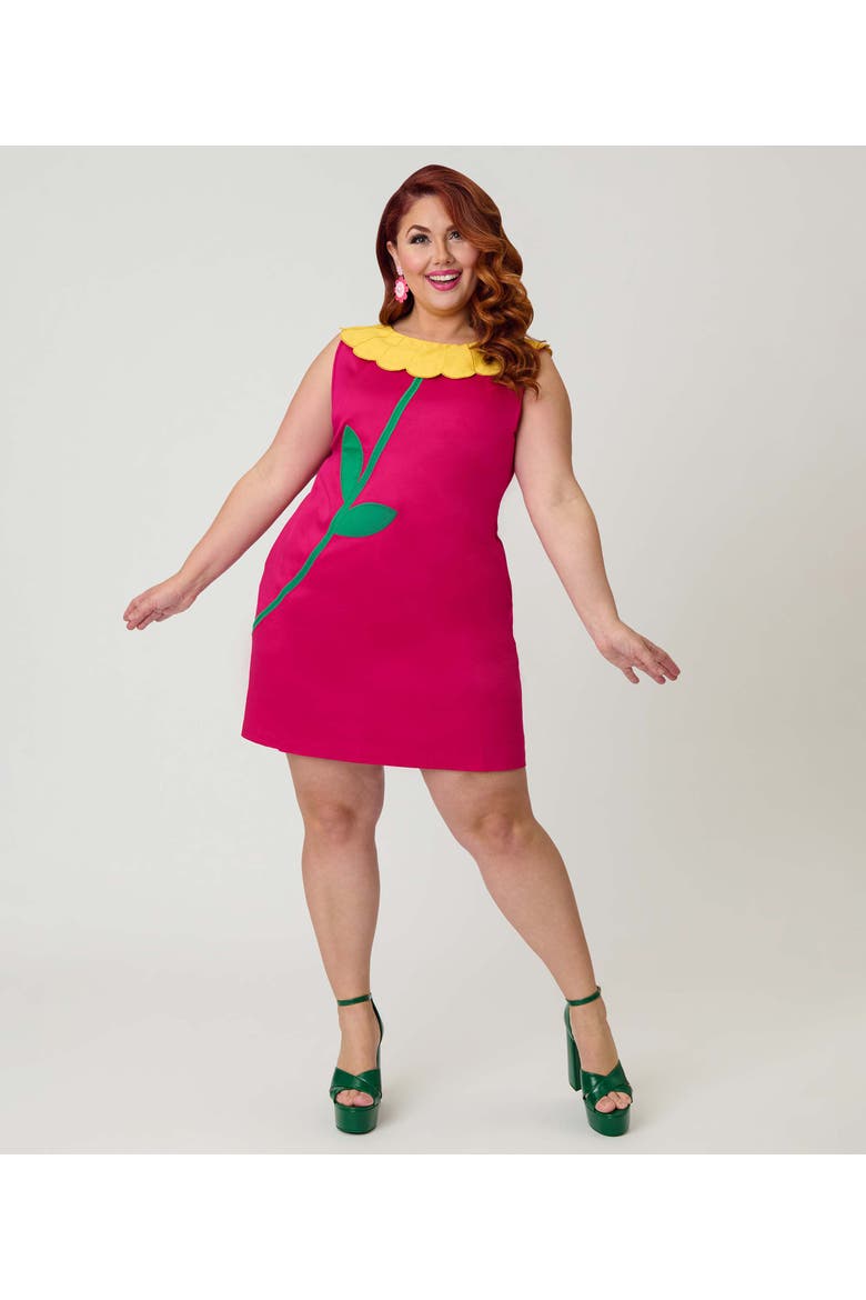 Plus Size Petal Collar Shift Dress, Main, color, Hot Pink Daisy Collar