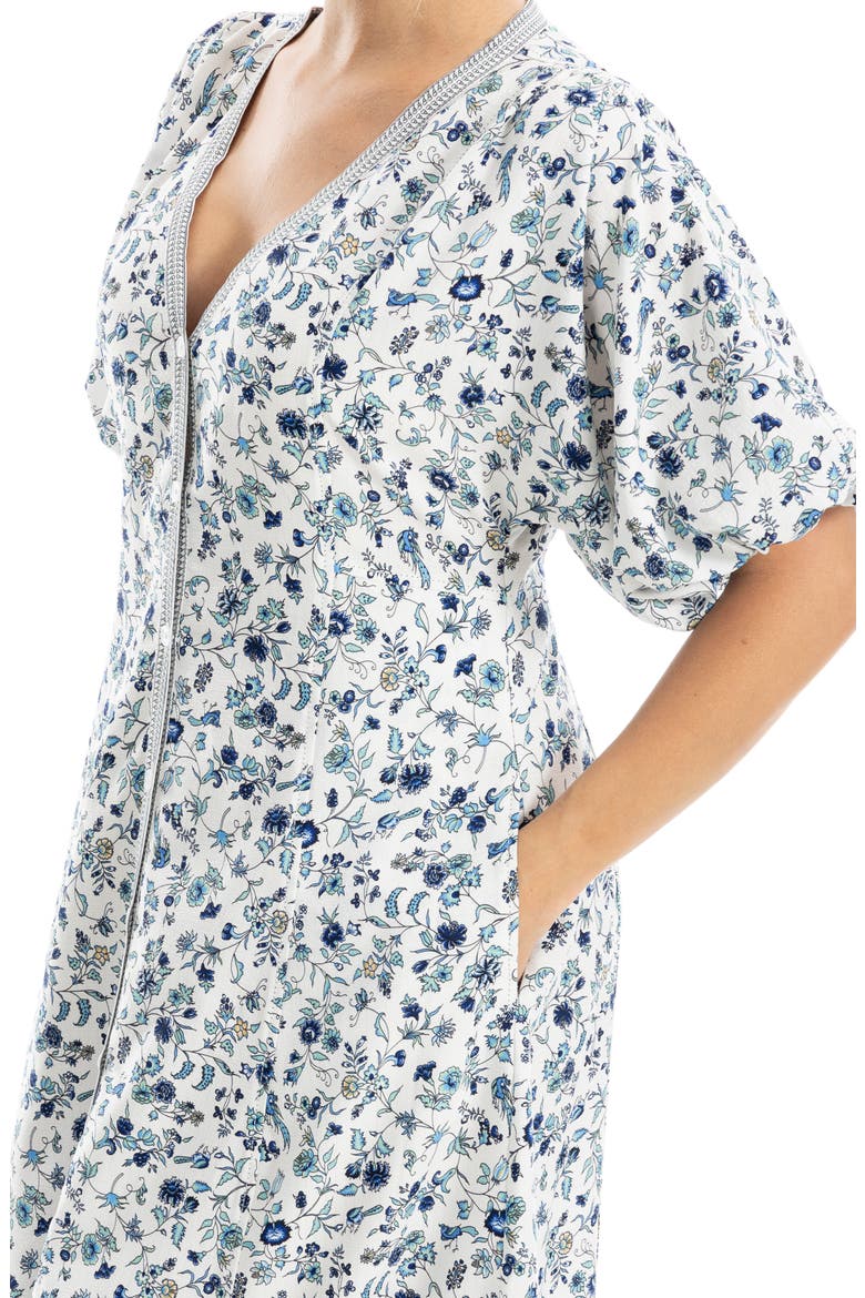 V-Neck Puff Sleeve Maxi Dress, Alternate, color, ECRU/ BLUE AZALEA CHINTZ