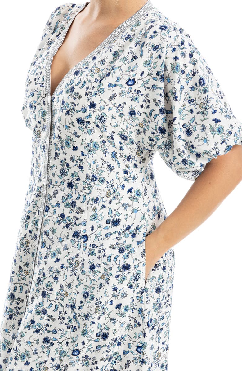 MAX STUDIO V-Neck Puff Sleeve Maxi Dress, Alternate, color, Ecru/ Blue Azalea Chintz