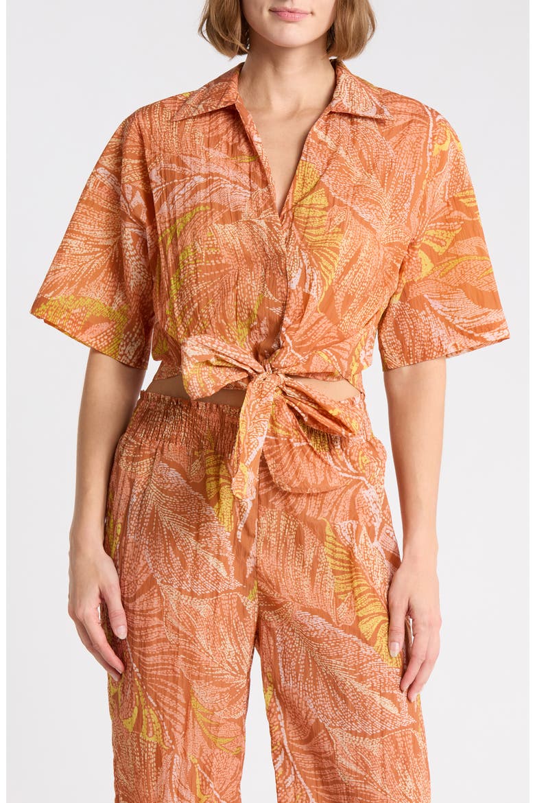 Short Sleeve Tie Front Top, Main, color, SUNSET