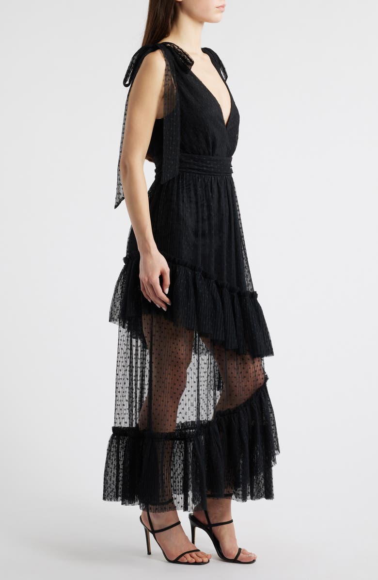 Lulus Sutton Swiss Dot Midi Dress, Alternate, color, Black