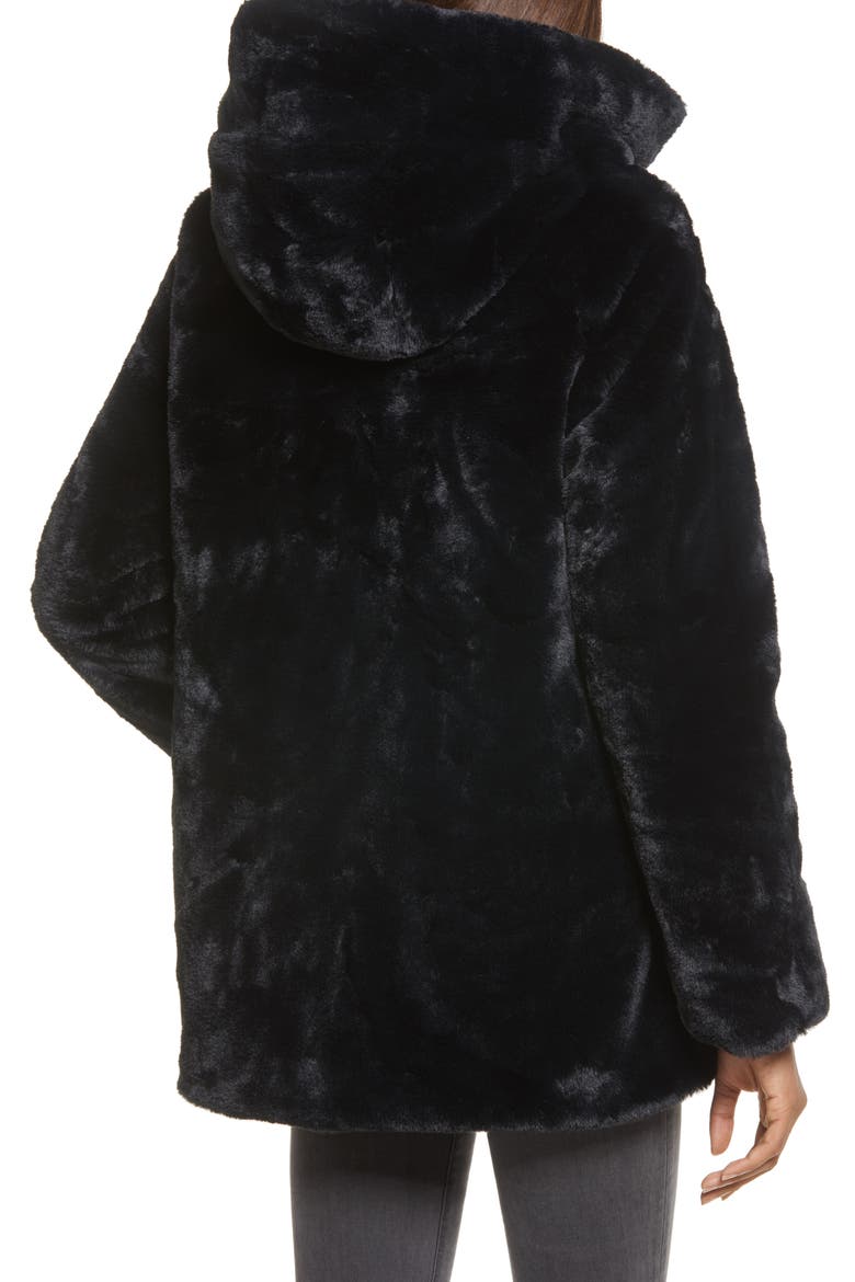 Waterproof Reversible Hooded Faux Fur Coat, Alternate, color, 01 BLACK