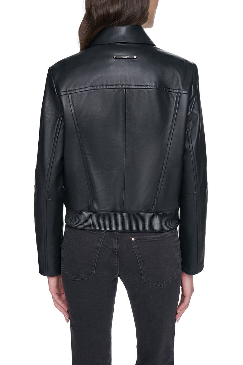 Leather Bomber Jacket, Alternate, color, BLACK