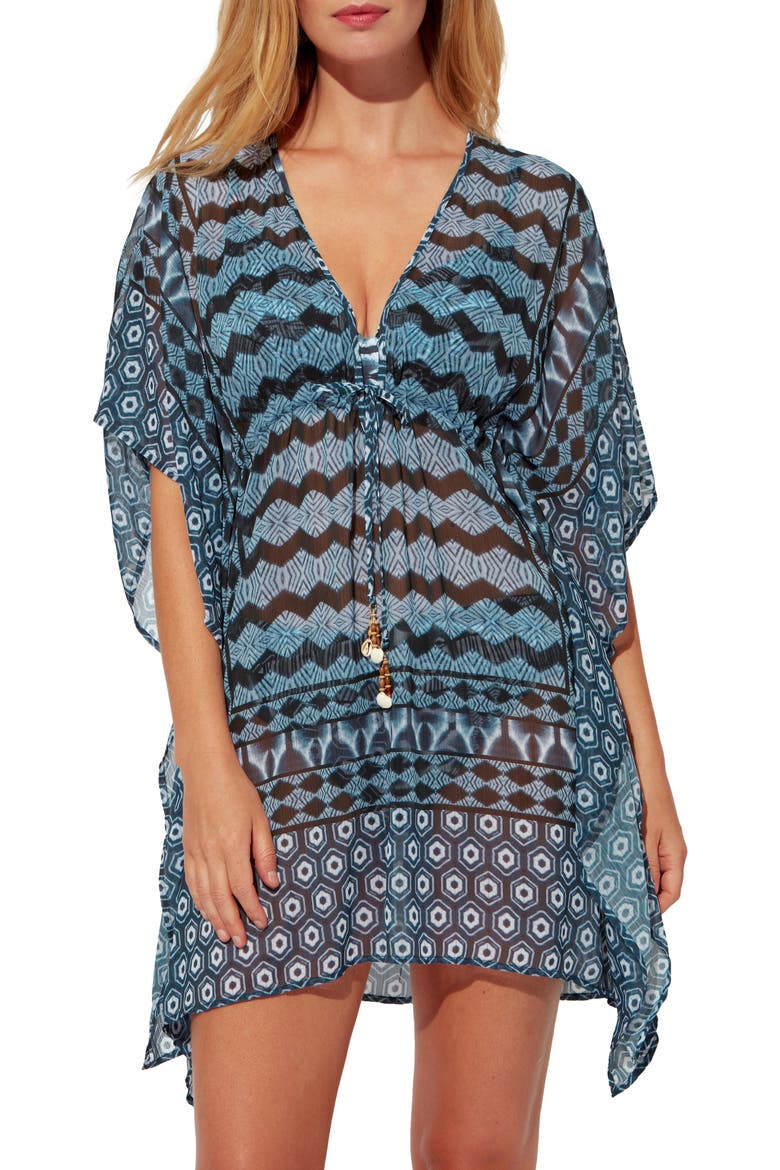 Island Time Chiffon Cover-Up Caftan, Main, color, NAVY