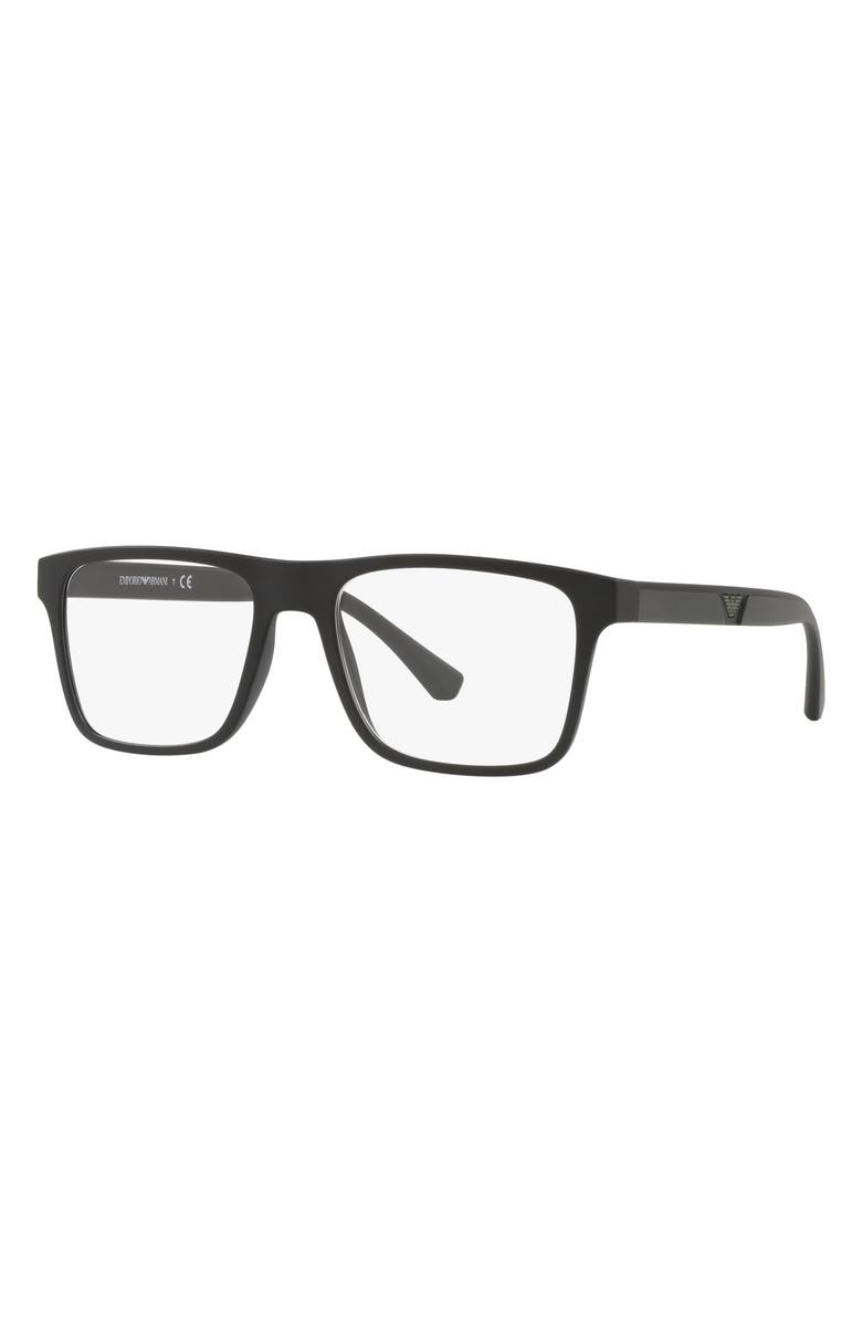 Emporio Armani 54mm Rectangular Optical Glasses, Alternate, color, Black