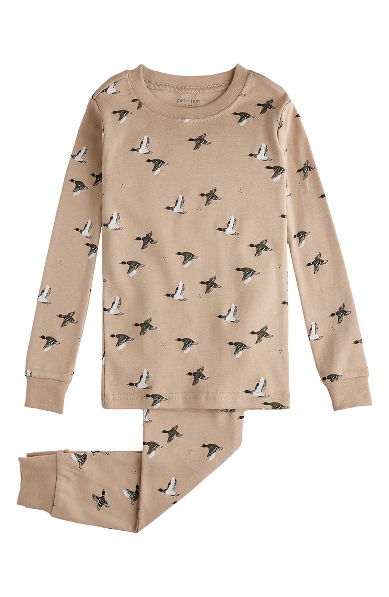 Petit Lem Kids' Duck Print Fitted Organic Cotton Two-Piece Pajamas, Alternate, color, 