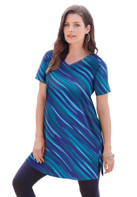 Plus Size Ultimate Cotton V-Neck Short Sleeve Tunic (Plus)