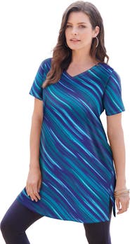 Roaman's Plus Size Ultimate Cotton V Neck Short Sleeve Tunic