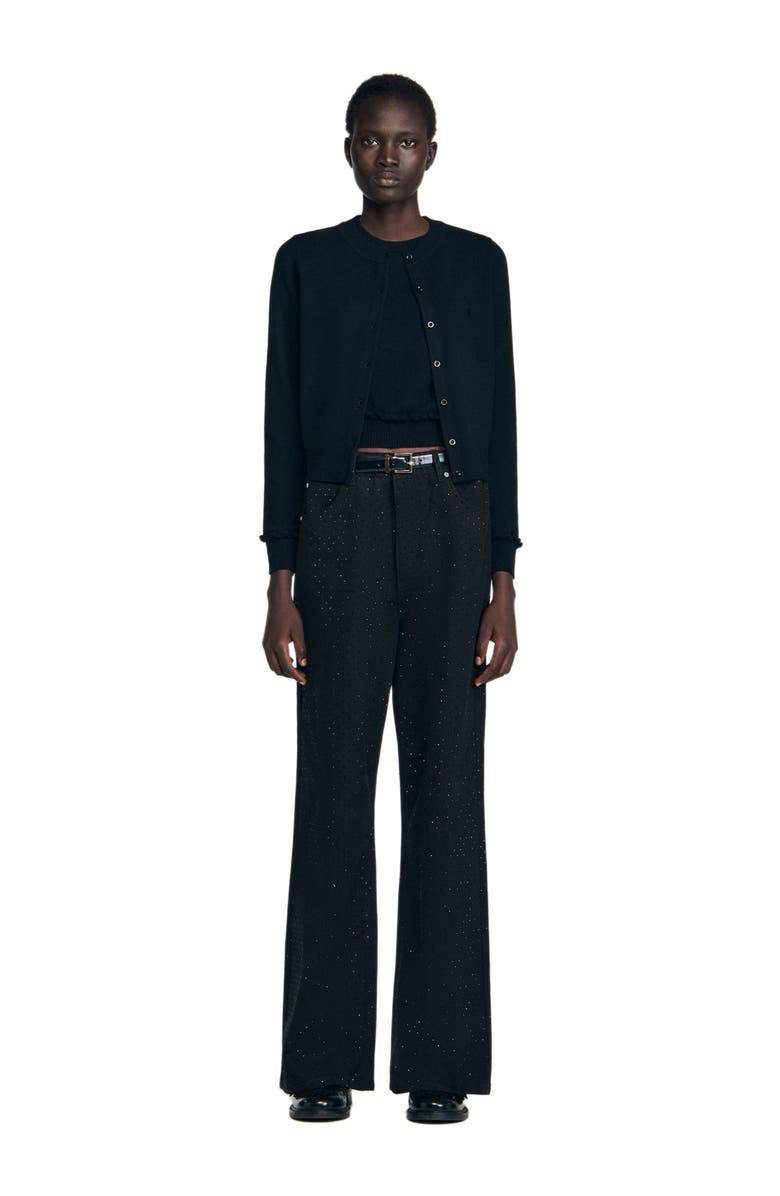 SANDRO Ruffled cardigan, Alternate, color, Black