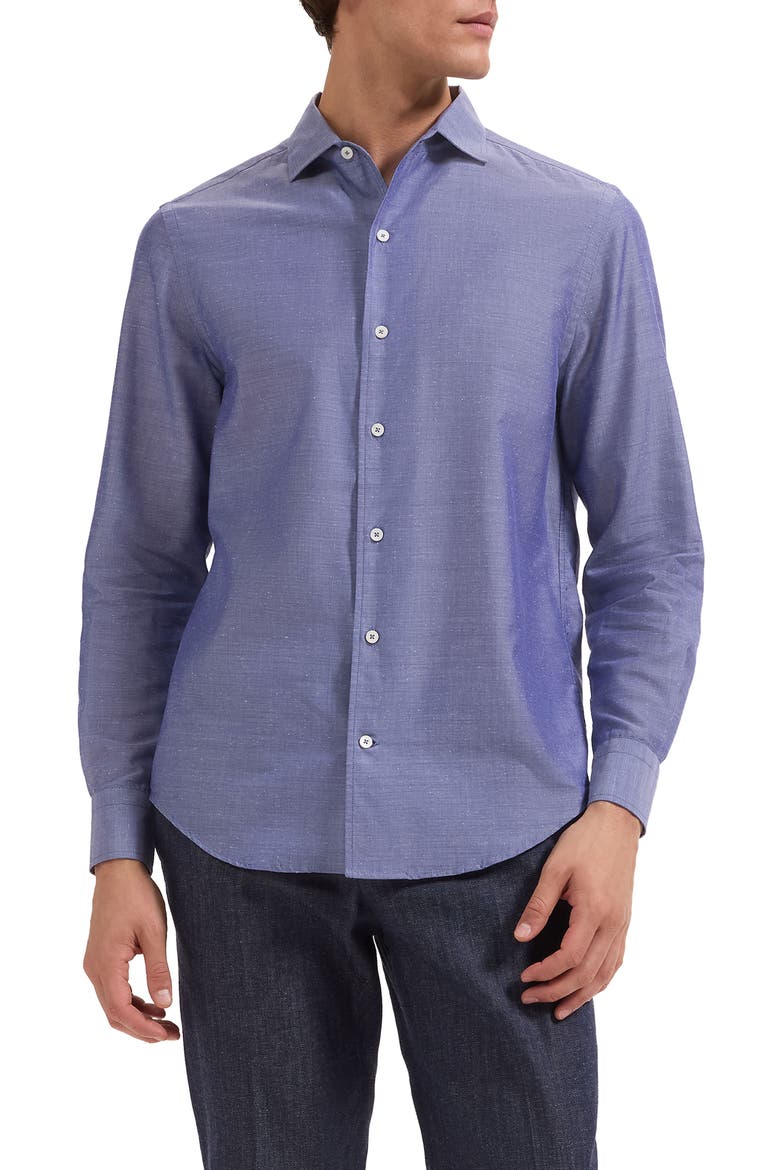 Axel Shaped Fit Cotton Blend Button-Up Shirt, Main, color, INDIGO