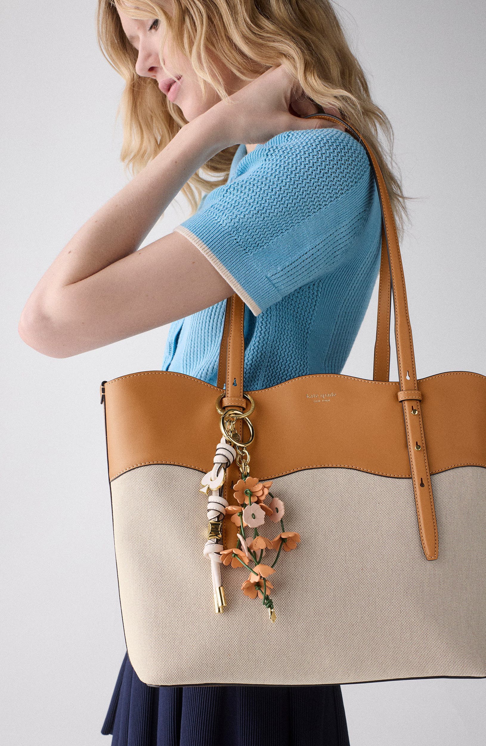 floral bag charm, Alternate, color, CRISP PEACH MULTI