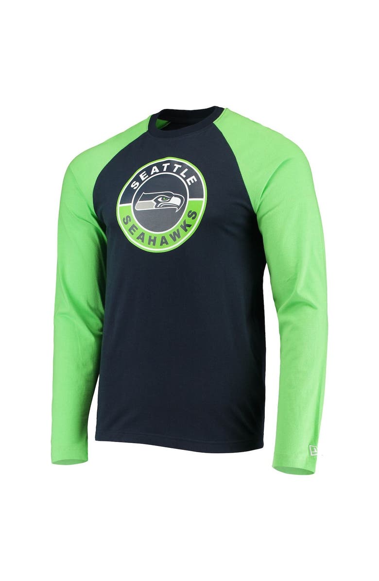 New Era Men's New Era College Navy/Neon Green Seattle Seahawks League Raglan Long Sleeve T-Shirt, Alternate, color, Navy