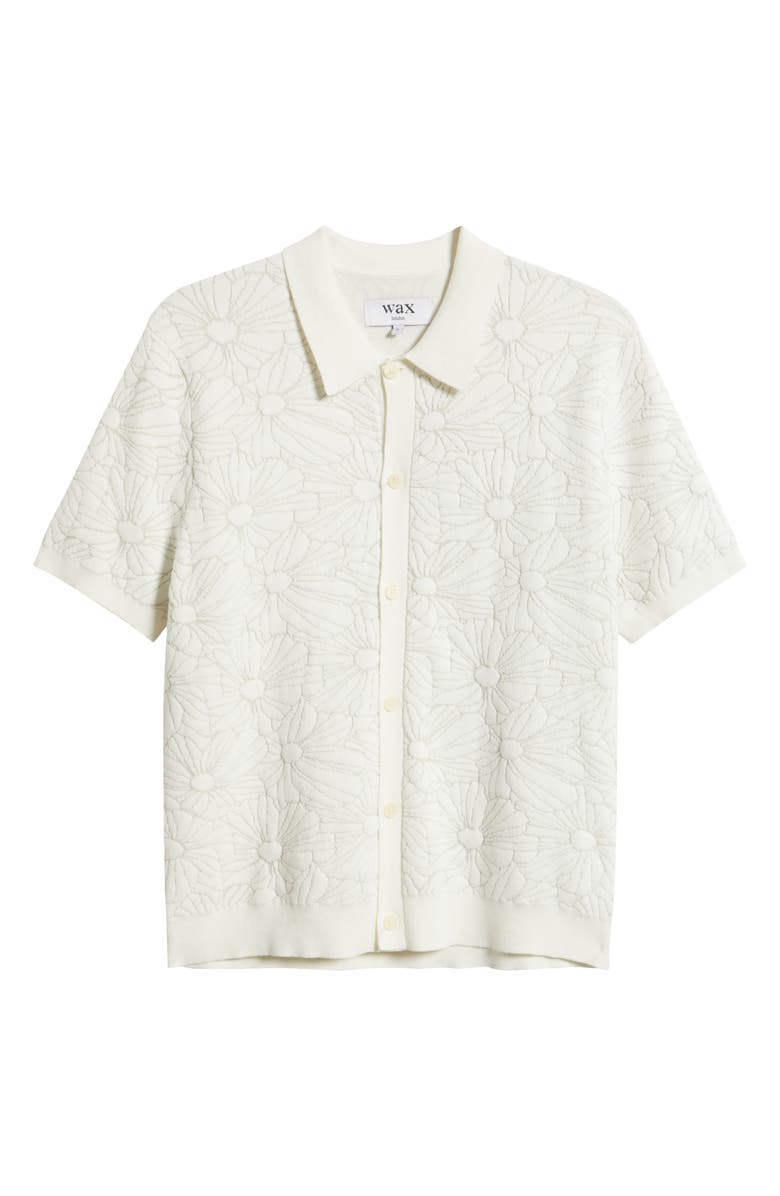 Wax London Tellaro Short Sleeve Floral Jacquard Cotton Blend Cardigan, Main, color, Ecru / Natural