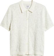 Wax London Tellaro Short Sleeve Floral Jacquard Cotton Blend Cardigan
