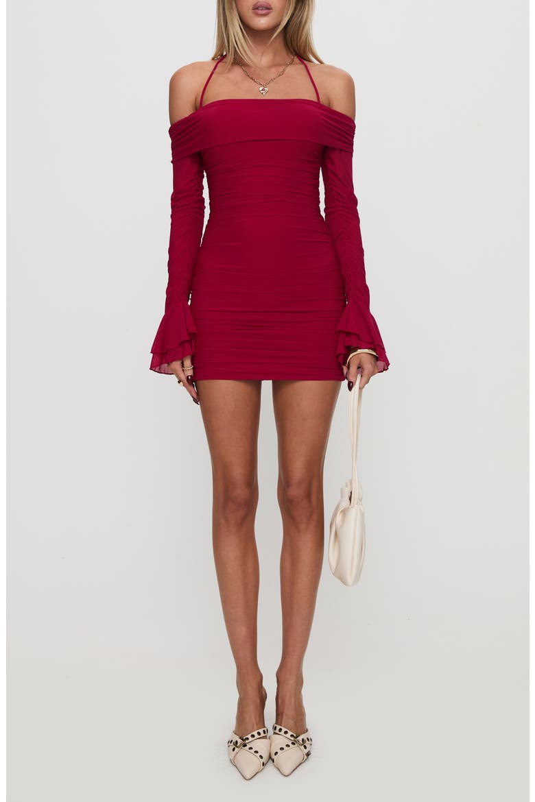 Taylon Off the Shoulder Long Sleeve Mini Body-Con Dress, Main, color, RED