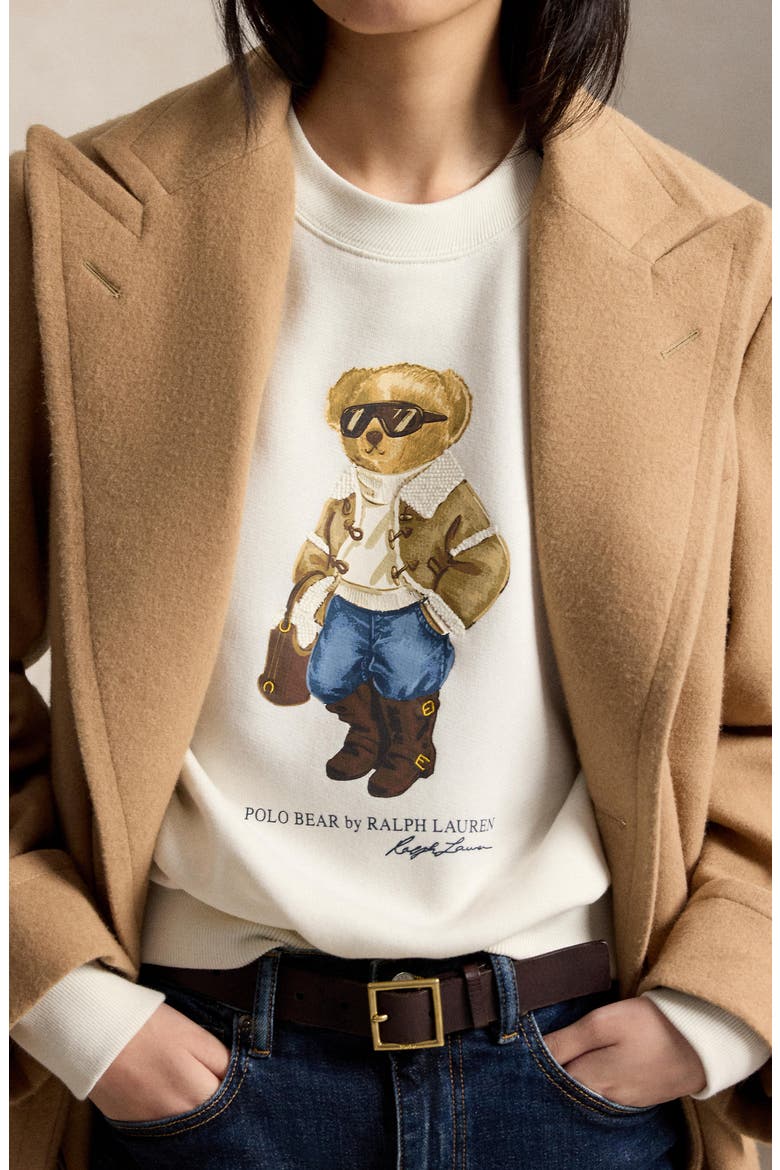 Polo Bear Fleece Graphic Sweatshirt, Alternate, color, PRCHMNT CR