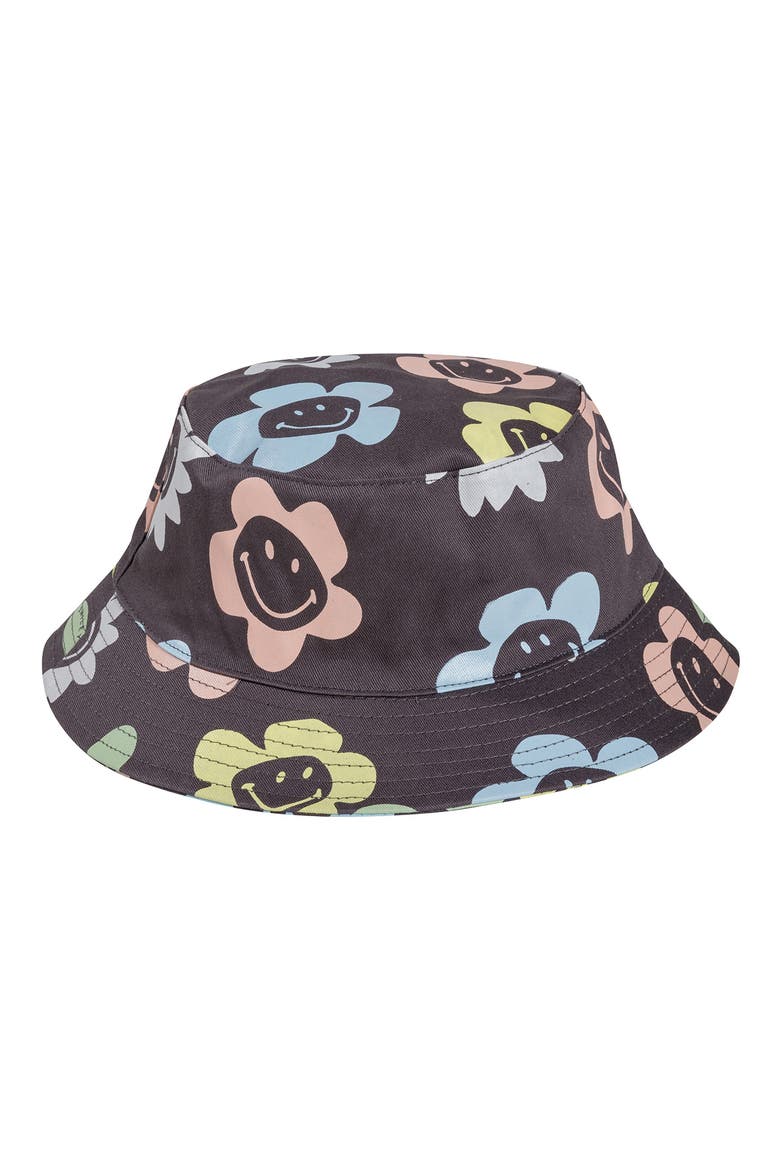Smiley® x By Samii Ryan Happy Garden Cotton Twill Bucket Hat, Main, color, WASHED BLACK