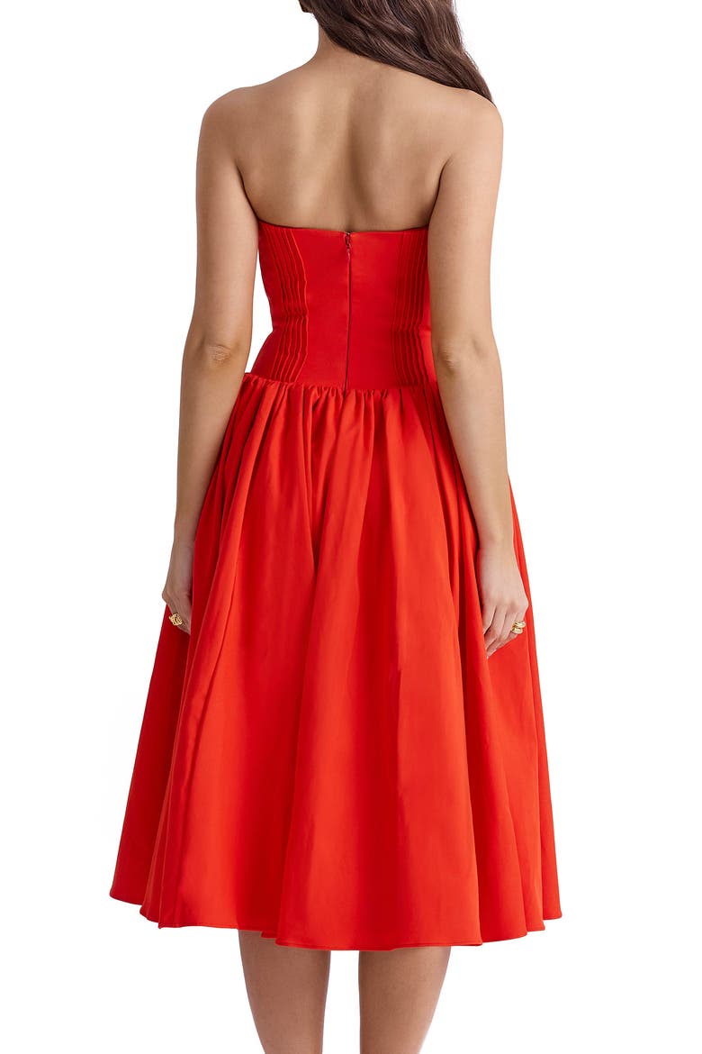 Elizabeth Strapless Corset Fit & Flare Midi Dress, Alternate, color, FLAME SCARLET