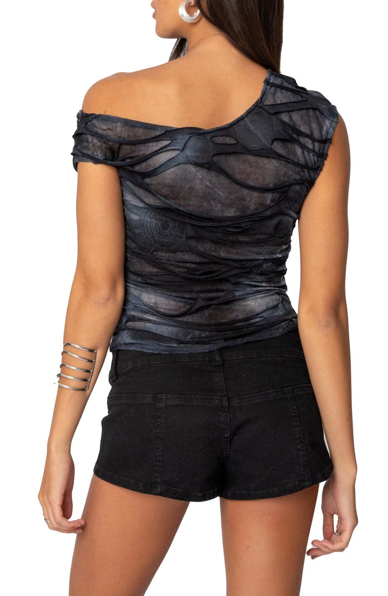 EDIKTED Shredded Asymmetric Crop Top, Alternate, color, Navy