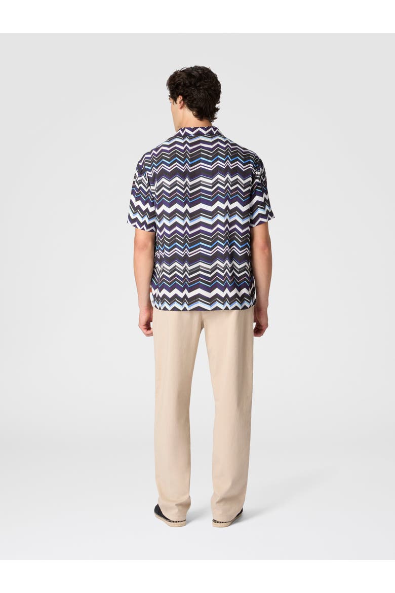 Bowling Shirt In Viscose With Zigzag Print, Alternate, color, Blue