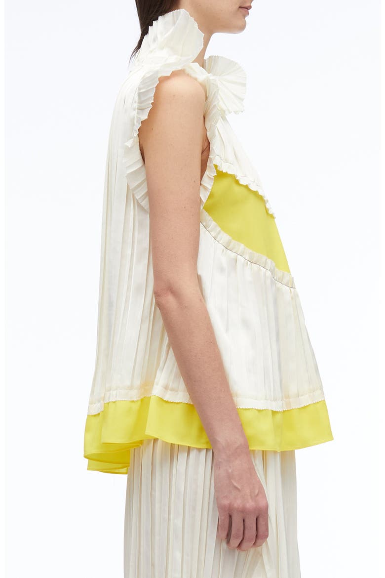 Pleated Satin Sleeveless Top, Alternate, color, IVORY-PINEAPPLE