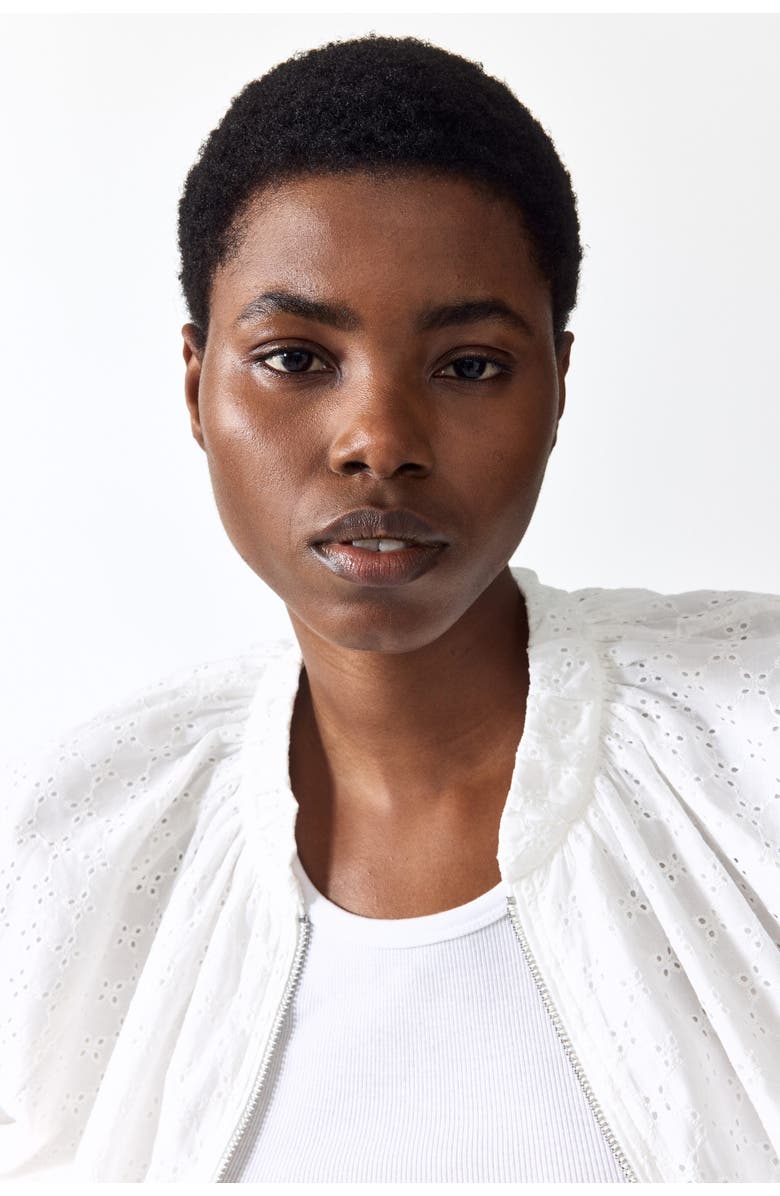 H&M Broderie Anglaise Blouson Jacket, Alternate, color, White