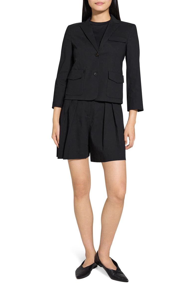 Linen Blend Shrunken Blazer, Alternate, color, BLACK