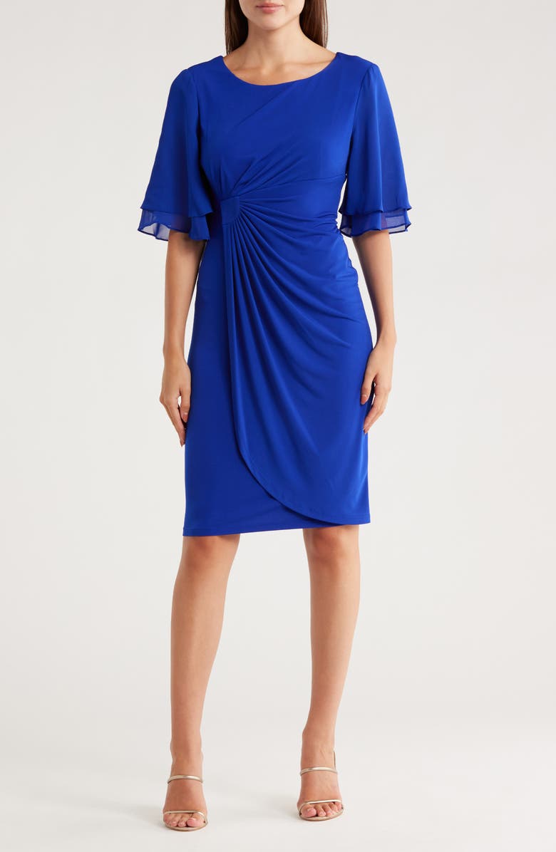 Connected Apparel Ruffle Sleeve Sheath Dress, Main, color, Deep Cobalt