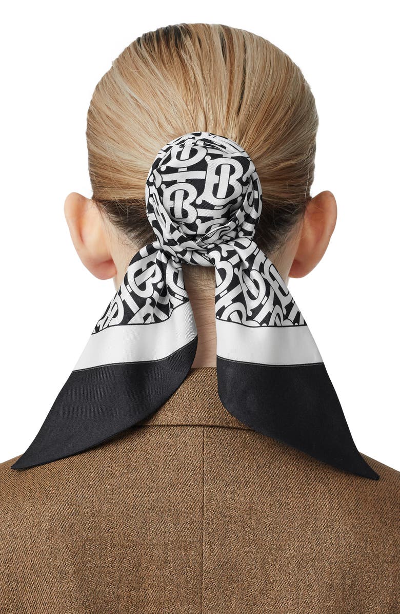 Burberry Monogram Print Silk Chignon Scarf, Alternate, color, 